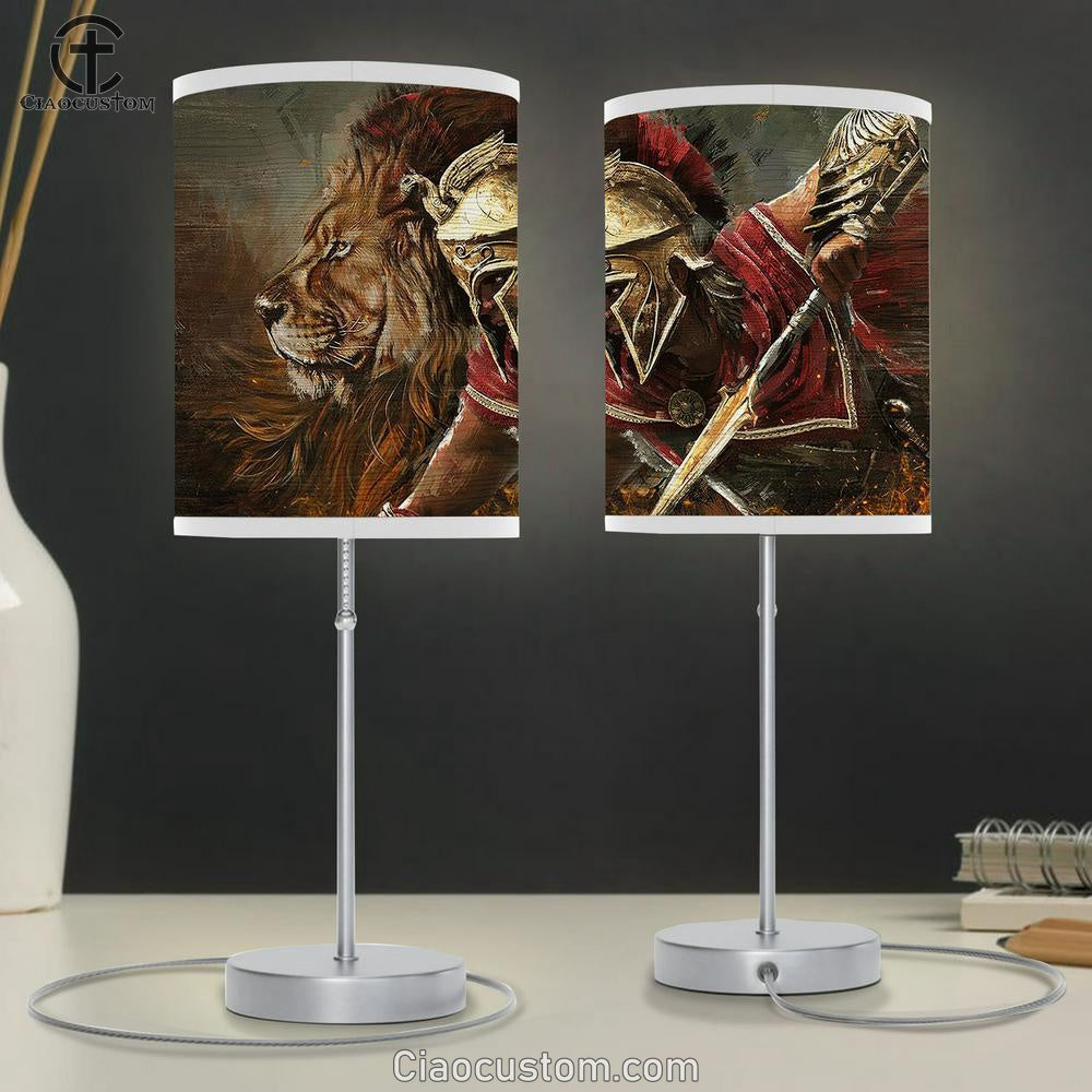 Lion Of Judah Helmet Of Salvation Great A Brave Warrior Of God Table Lamp Art - Christian Lamp Art Decor - Bible Verse Table Lamp