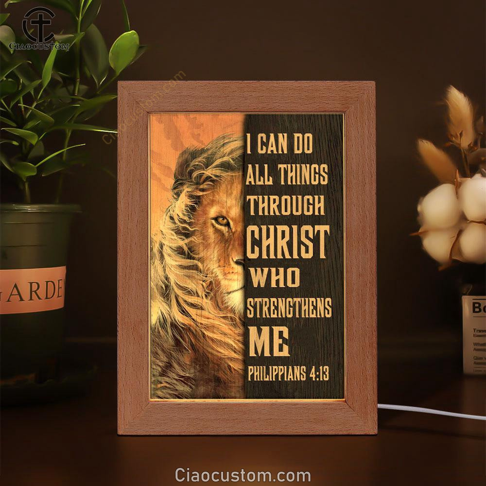 Lion Of Judah I Can Do All Things Through Christ Frame Lamp Prints - Bible Verse Wooden Lamp - Scripture Night Light