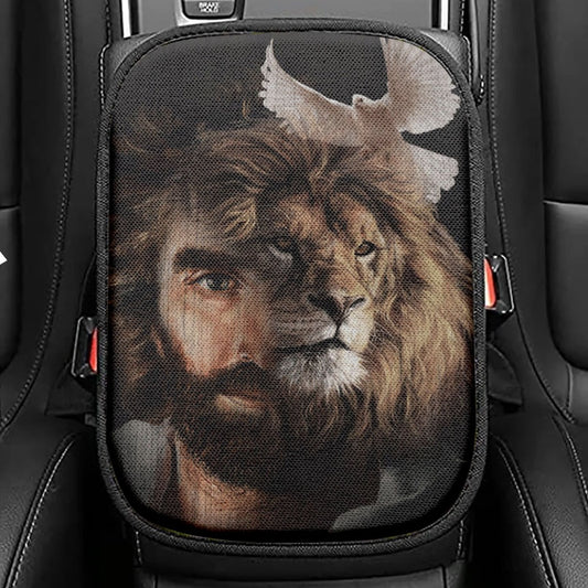 Lion Of Judah Jesus Face Seat Box Cover, Lion Car Center Console Cover, Christian Car Interior Accessories