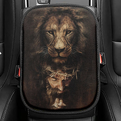 Lion Of Judah Jesus Is My King My God Seat Box Cover, Lion Car Center Console Cover, Christian Inspirational Car Interior Accessories