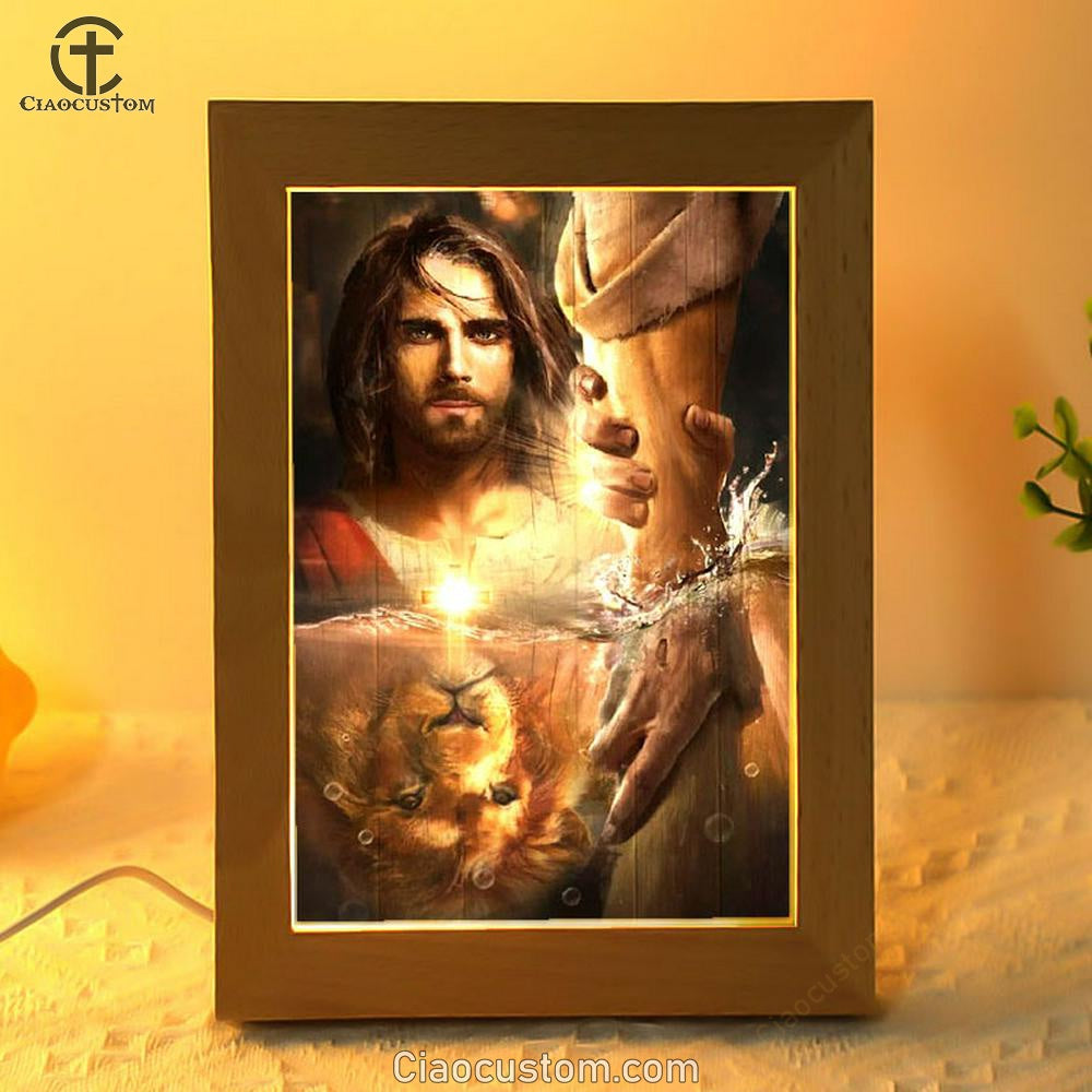 Lion Of Judah, Jesus Painting, I Will Uphold You With My Righteous Right Hand Frame Lamp