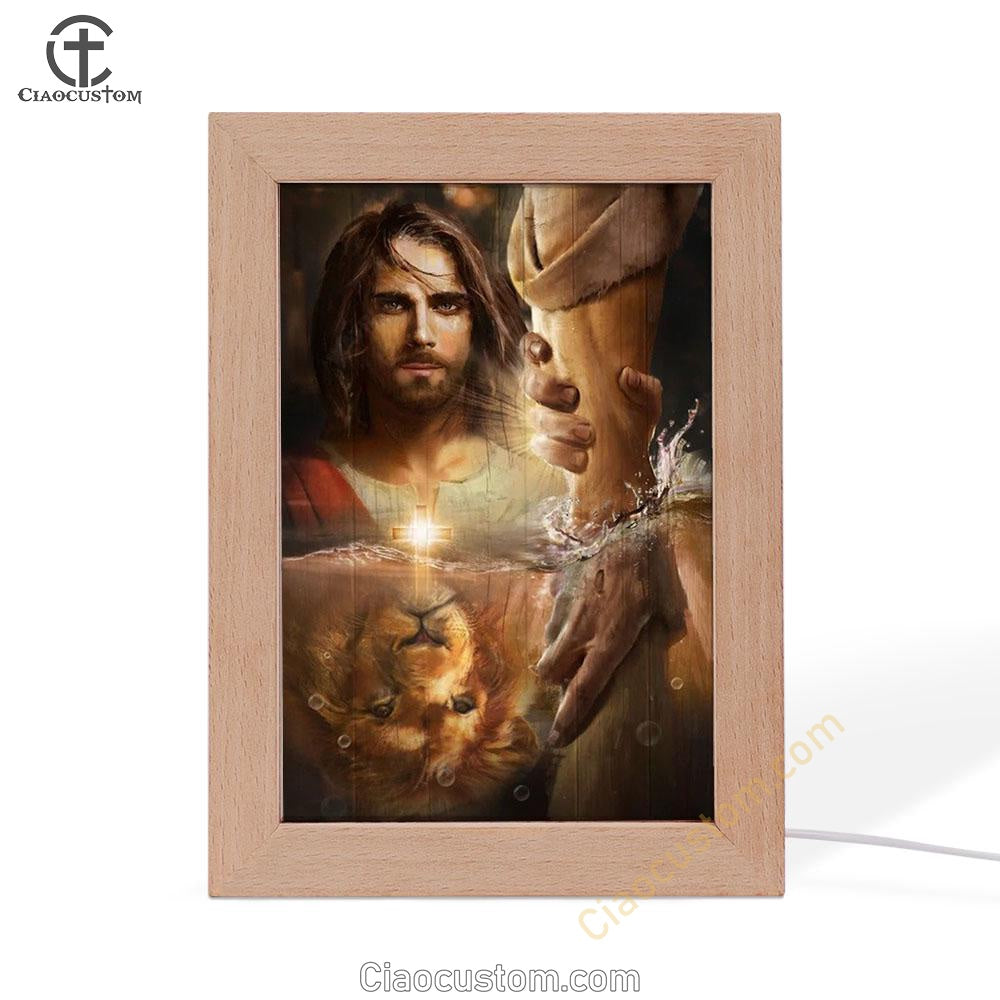 Lion Of Judah, Jesus Painting, I Will Uphold You With My Righteous Right Hand Frame Lamp