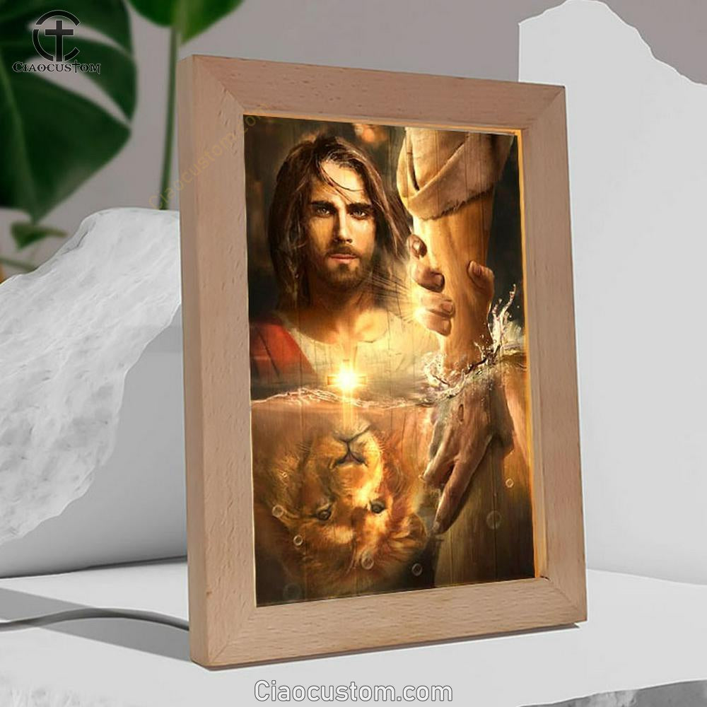 Lion Of Judah, Jesus Painting, I Will Uphold You With My Righteous Right Hand Frame Lamp