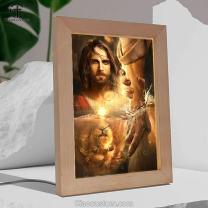 Lion Of Judah, Jesus Painting, I Will Uphold You With My Righteous Right Hand Frame Lamp
