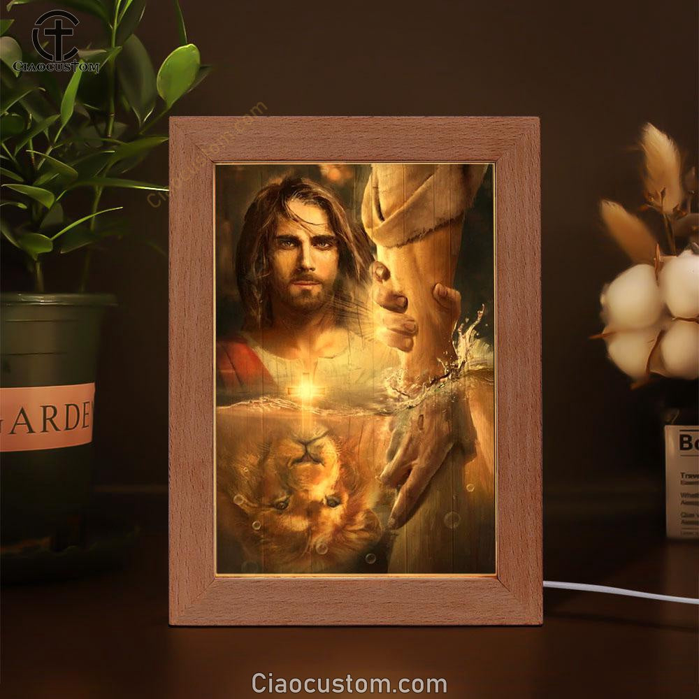 Lion Of Judah, Jesus Painting, I Will Uphold You With My Righteous Right Hand Frame Lamp