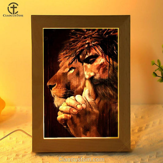 Lion Of Judah Jesus Painting Praying With God Frame Lamp