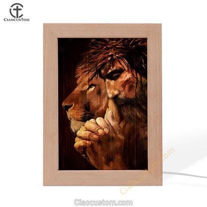 Lion Of Judah Jesus Painting Praying With God Frame Lamp