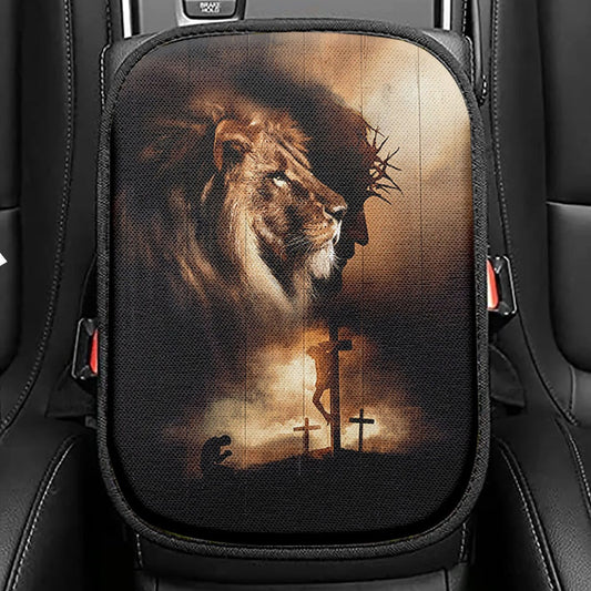 Lion Of Judah Jesus Prayer Seat Box Cover, Lion Car Center Console Cover, Christian Car Interior Accessories