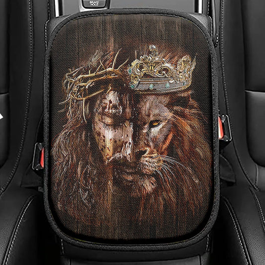 Lion Of Judah Joshua 19 Be Strong And Courage Seat Box Cover, Bible Verse Car Center Console Cover, Scripture Car Interior Accessories
