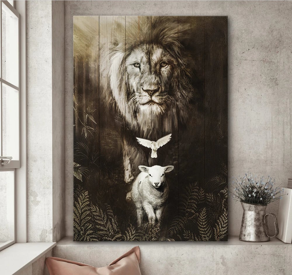 Lion Of Judah Lamb Of God Dove Canvas Wall Art - Christian Wall Posters - Religious Wall Decor
