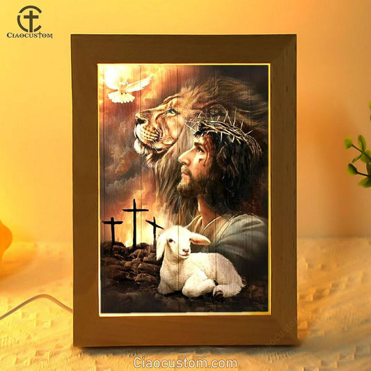 Lion Of Judah, Lamb Of God, Dove Of Peace, Beautiful Aspects Of God Frame Lamp