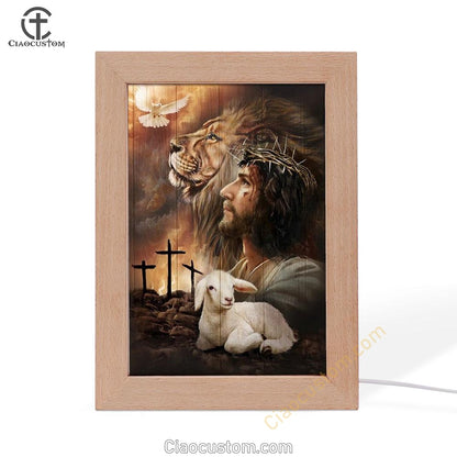 Lion Of Judah, Lamb Of God, Dove Of Peace, Beautiful Aspects Of God Frame Lamp