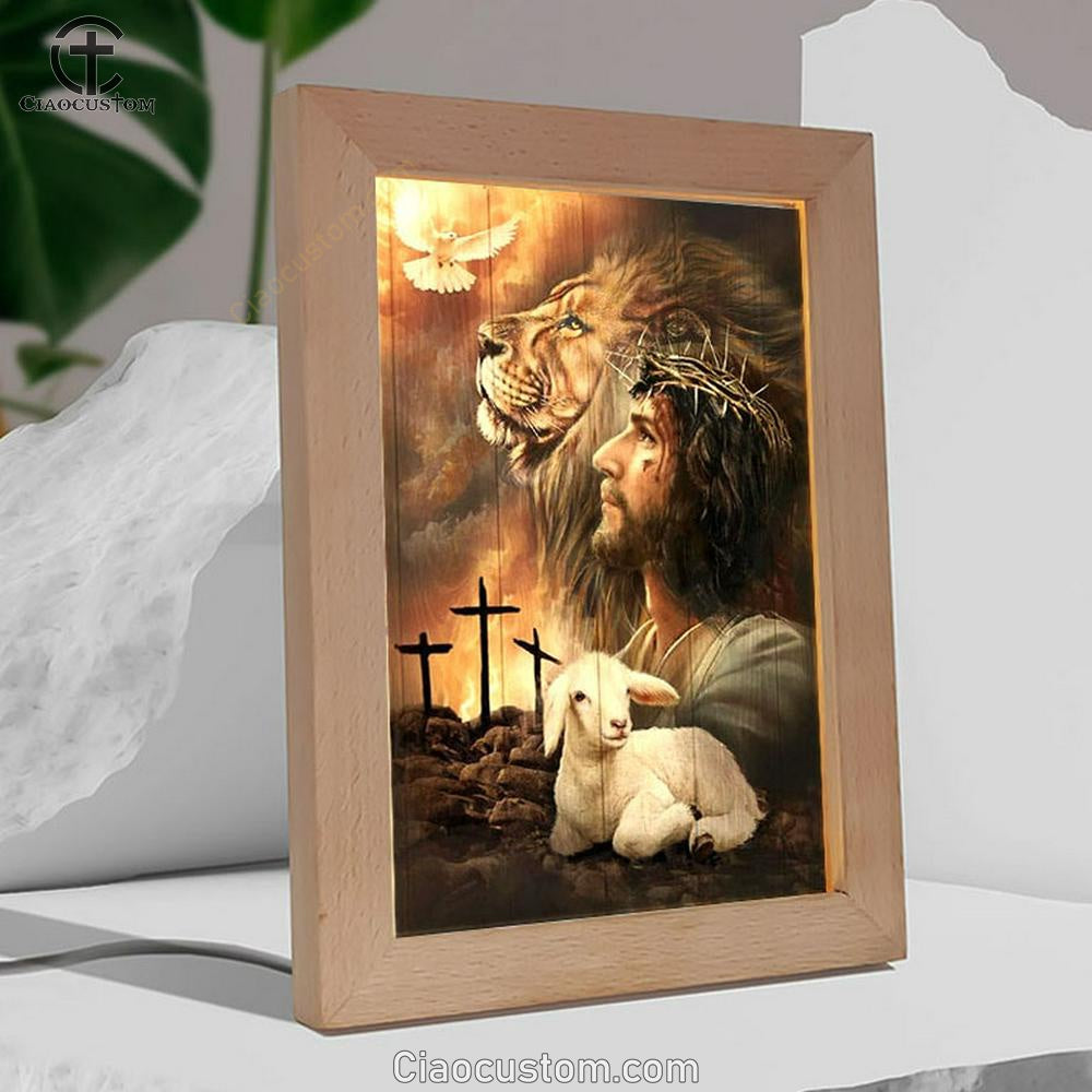 Lion Of Judah, Lamb Of God, Dove Of Peace, Beautiful Aspects Of God Frame Lamp
