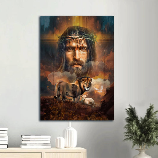 Lion Of Judah Lamb Of God Holy Spirit Dove Canvas Wall Art - Christian Gift