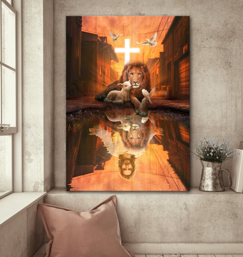 Lion Of Judah Lamb Of God Jesus's Reflection Canvas Wall Art - Christian Wall Posters - Religious Wall Decor
