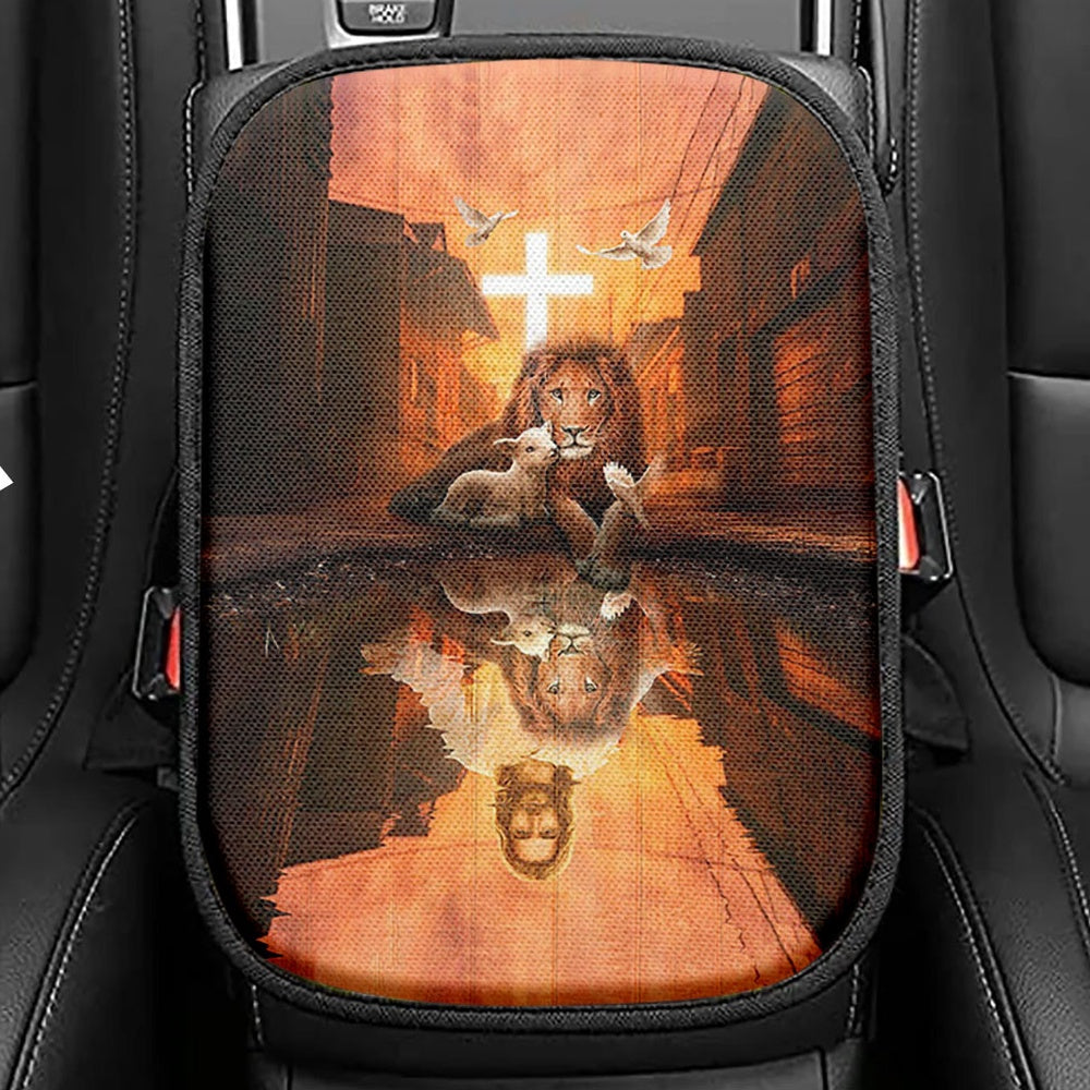 Lion Of Judah Lamb Of God The Rugged Crosses Seat Box Cover, Lion Car Center Console Cover, Christian Car Interior Accessories