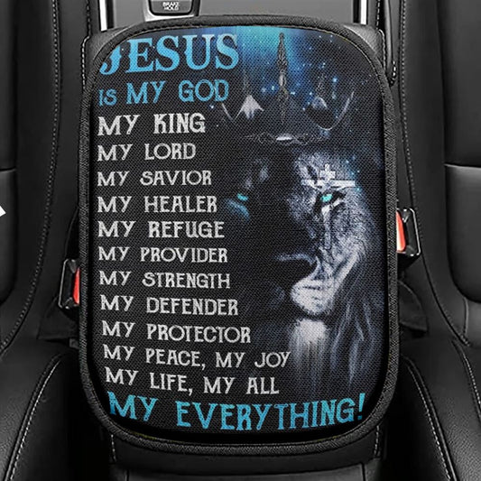 Lion Of Judah, Lion King, Jesus Cross, Jesus Is My God Car Center Console Cover, Christian Armrest Seat Cover, Bible Seat Box Cover