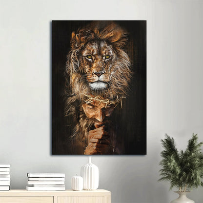 Lion Of Judah Pray For Healing Crown Of Thorn Canvas Wall Art - Christian Gift