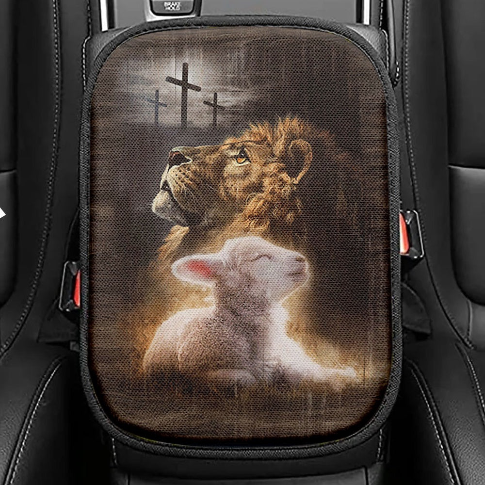 Lion Of Judah Pretty Girl White Butterfly Seat Box Cover, Lion Car Center Console Cover, Christian Car Interior Accessories
