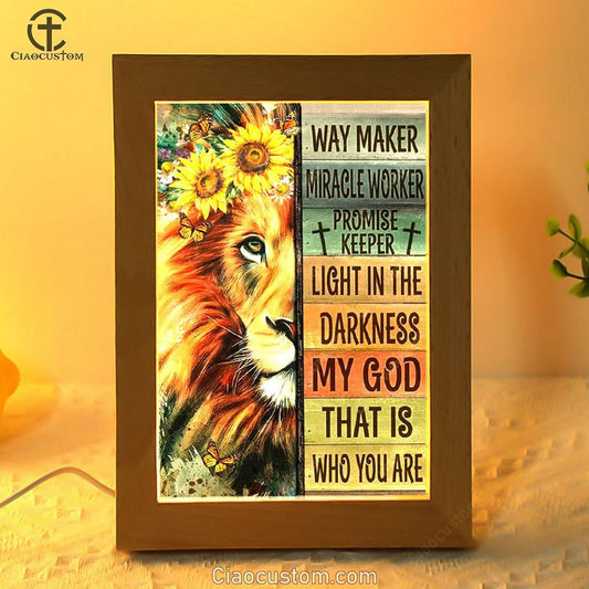 Lion Of Judah Sunflower Wreath Way Maker Miracle Worker Frame Lamp