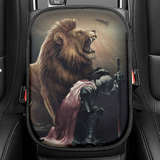 Lion Of Judah The Knight Of God Seat Box Cover, Lion Car Center Console Cover, Christian Car Interior Accessories