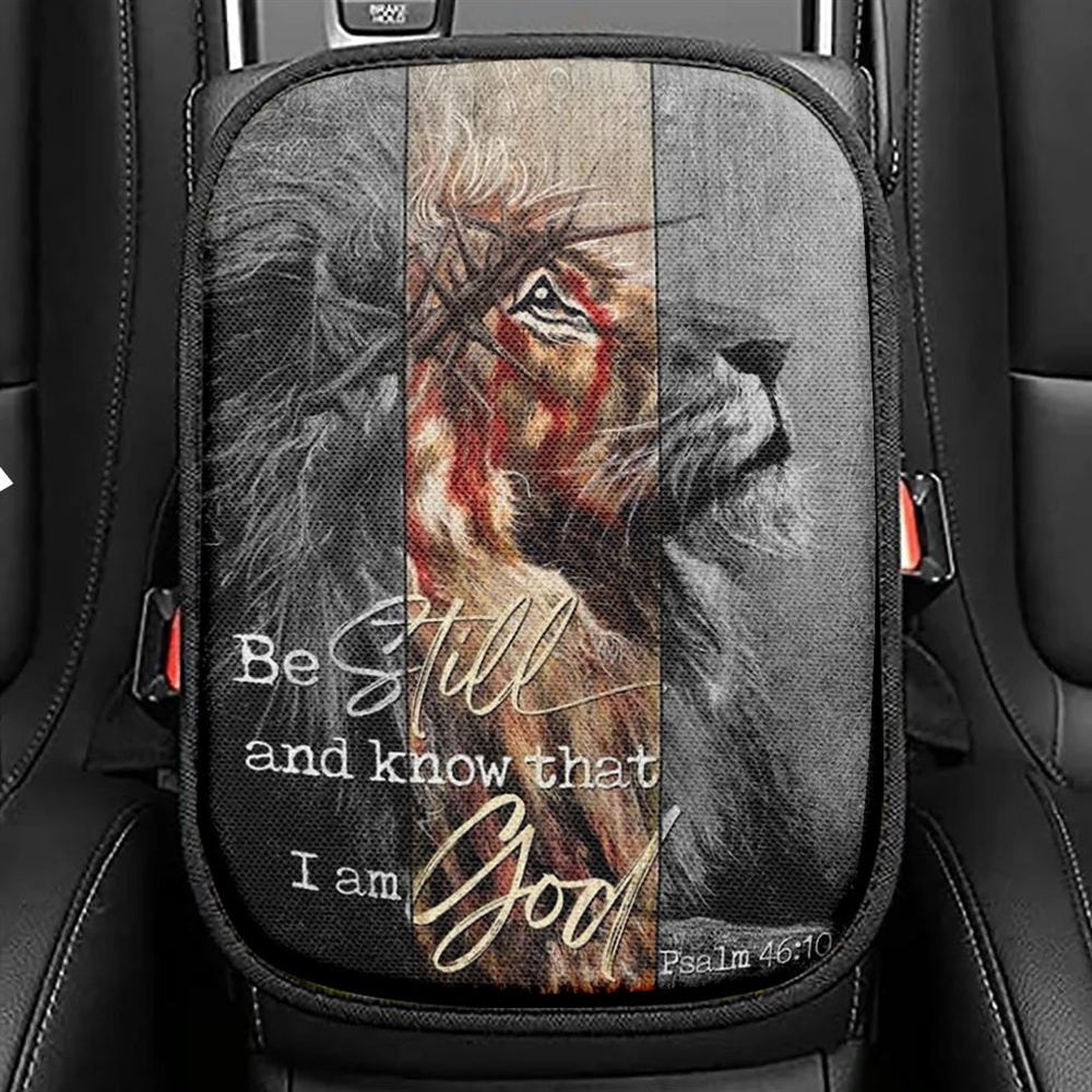 Lion Of Judah Thorn Of Crown Be Still And Know That I Am God Car Center Console Cover, Christian Armrest Seat Cover, Bible Seat Box Cover