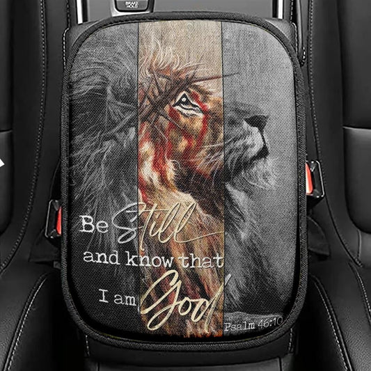 Lion Of Judah Thorn Of Crown Be Still And Know That I Am God Car Center Console Cover, Christian Armrest Seat Cover, Bible Seat Box Cover