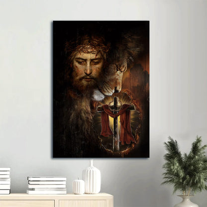 Lion Of Judah Wooden Cross Canvas Wall Art - Christian Gift