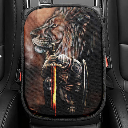 Lion & Prayer Warrior Seat Box Cover, Christian Car Center Console Cover, Religious Car Interior Accessories