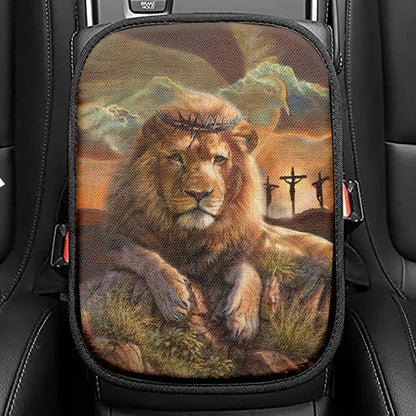 Lion Rock Mountain Crown Of Thorn Car Center Console Cover, Christian Armrest Seat Cover, Bible Seat Box Cover