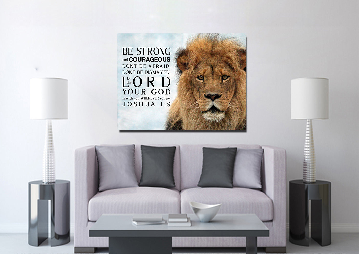 Lions Stare Joshua 19 Be Strong And Courageous Wall Art - Christian Canvas Wall Art