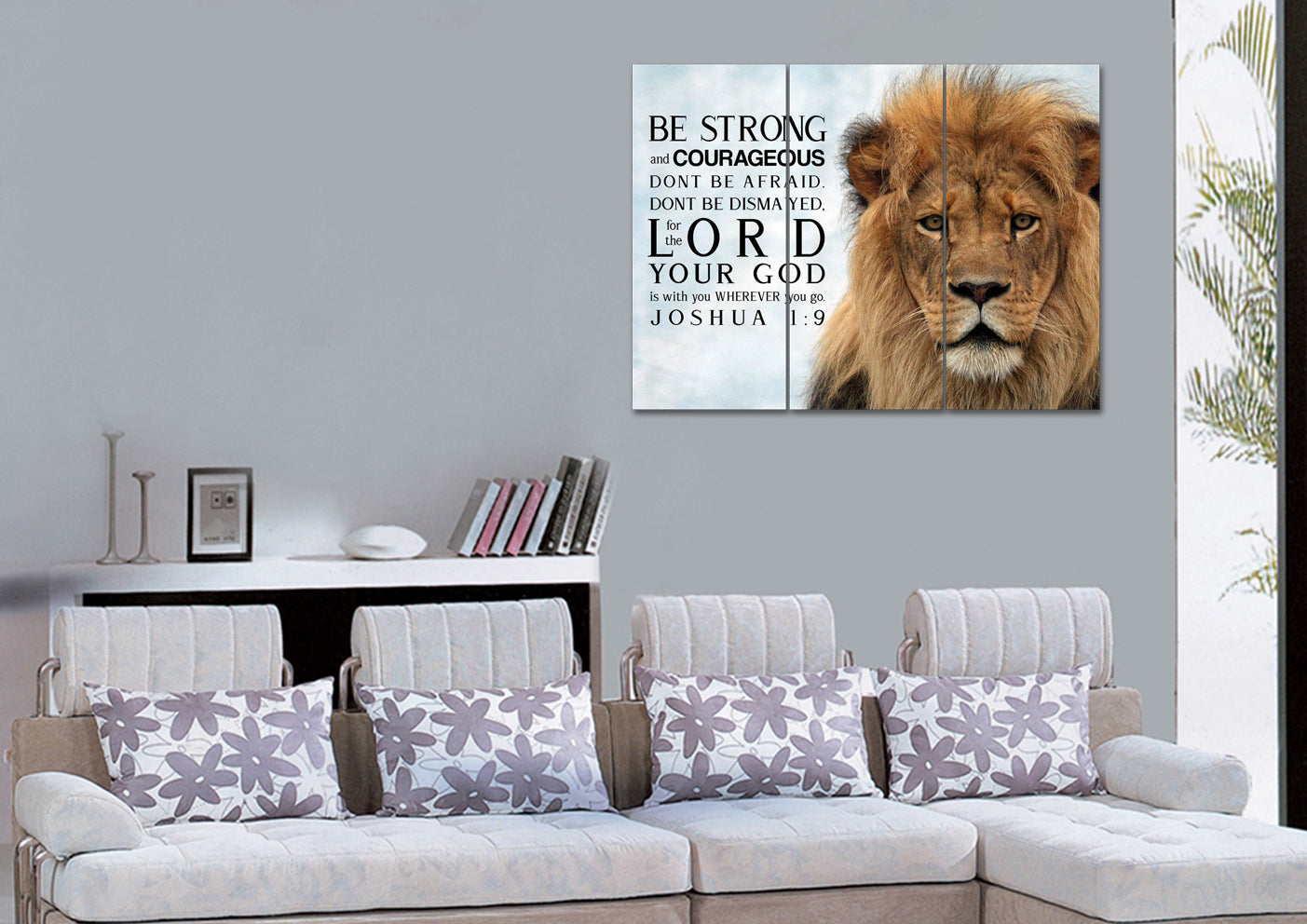 Lions Stare Joshua 19 Be Strong And Courageous Wall Art - Christian Canvas Wall Art