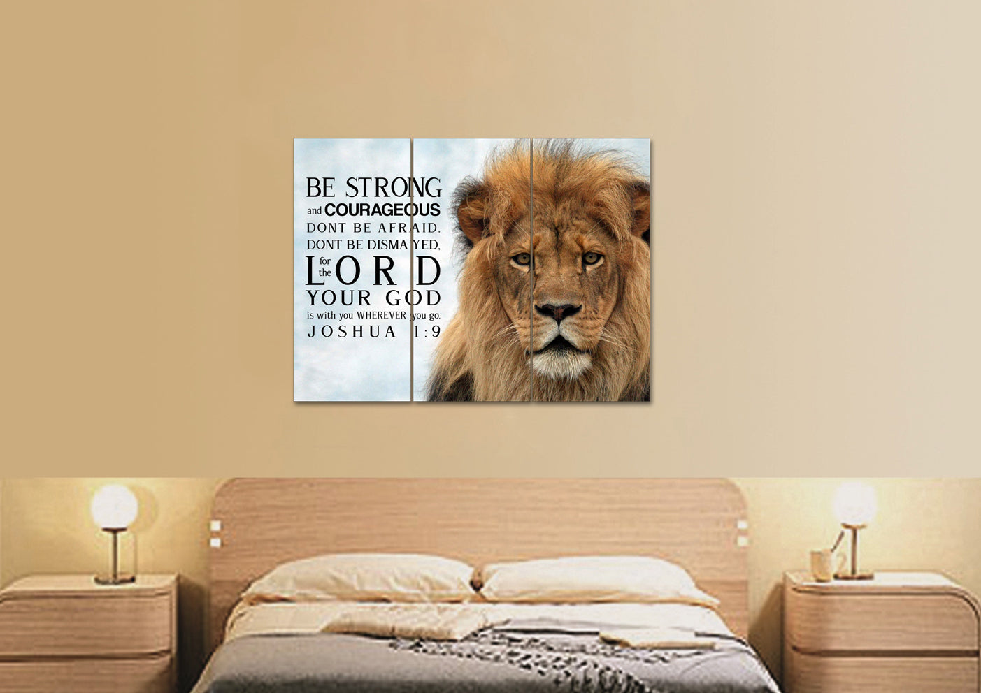 Lions Stare Joshua 19 Be Strong And Courageous Wall Art - Christian Canvas Wall Art