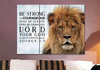 Lions Stare Joshua 19 Be Strong And Courageous Wall Art - Christian Canvas Wall Art