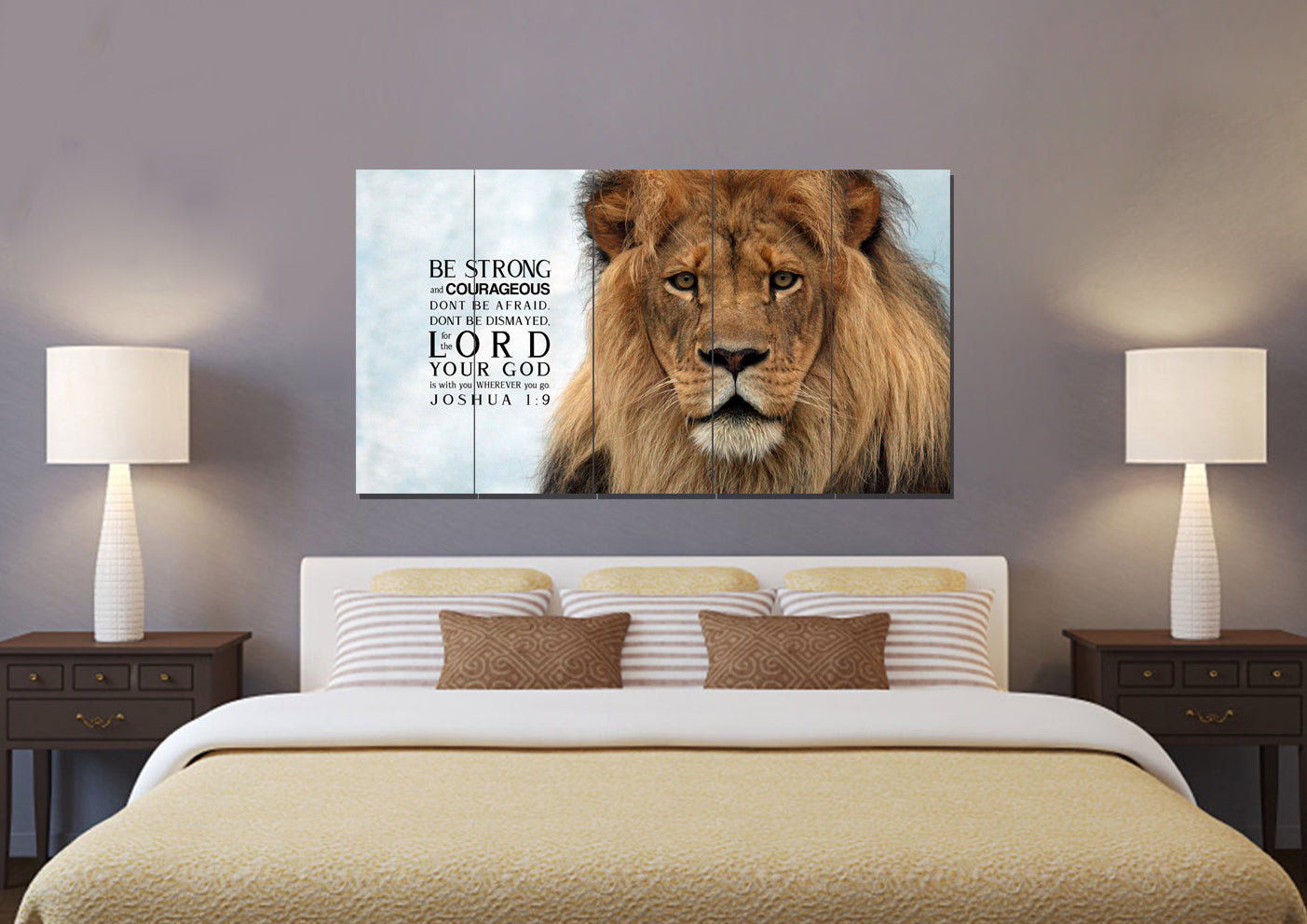 Lions Stare Joshua 19 Be Strong And Courageous Wall Art - Christian Canvas Wall Art