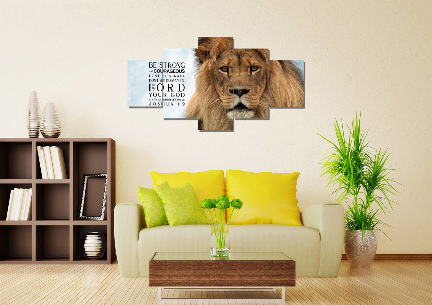 Lions Stare Joshua 19 Be Strong And Courageous Wall Art - Christian Canvas Wall Art