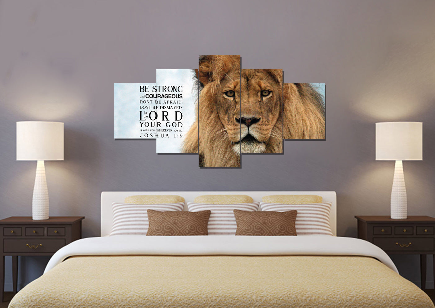Lions Stare Joshua 19 Be Strong And Courageous Wall Art - Christian Canvas Wall Art