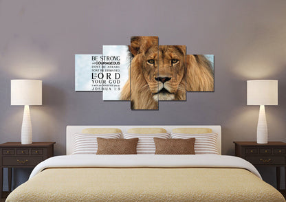 Lions Stare Joshua 19 Be Strong And Courageous Wall Art - Christian Canvas Wall Art