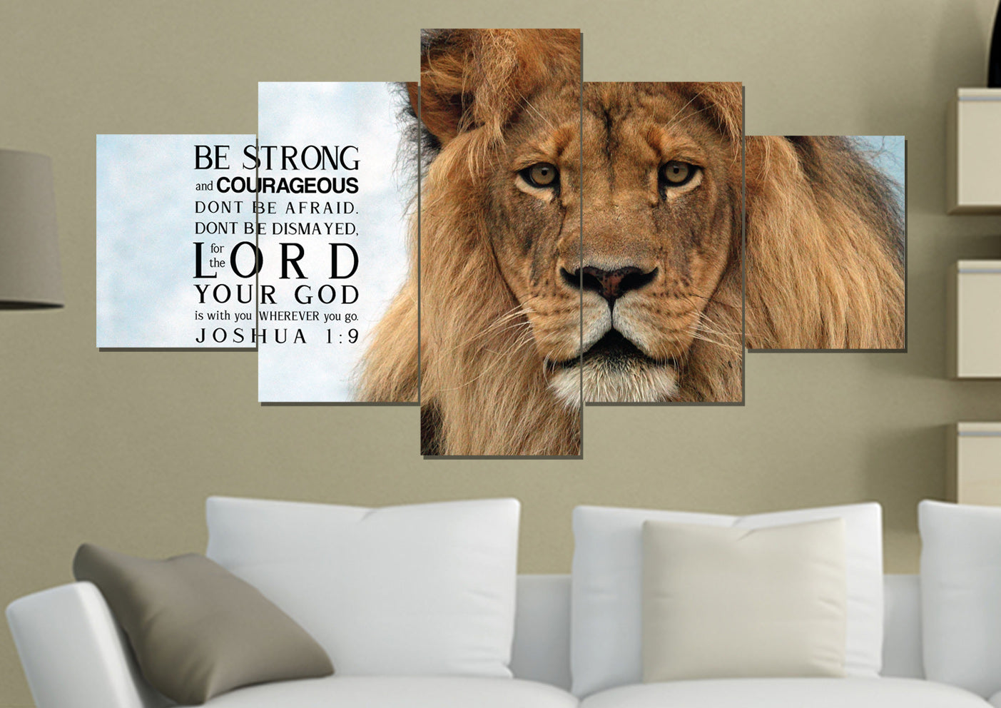 Lions Stare Joshua 19 Be Strong And Courageous Wall Art - Christian Canvas Wall Art