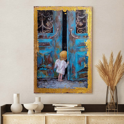 Little Angel Art Wall Art With Gold Leaf Canvas - Catholic Canvas Wall Art - Religious Gift - Christian Wall Art Decor