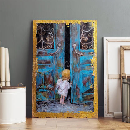 Little Angel Art Wall Art With Gold Leaf Canvas - Catholic Canvas Wall Art - Religious Gift - Christian Wall Art Decor