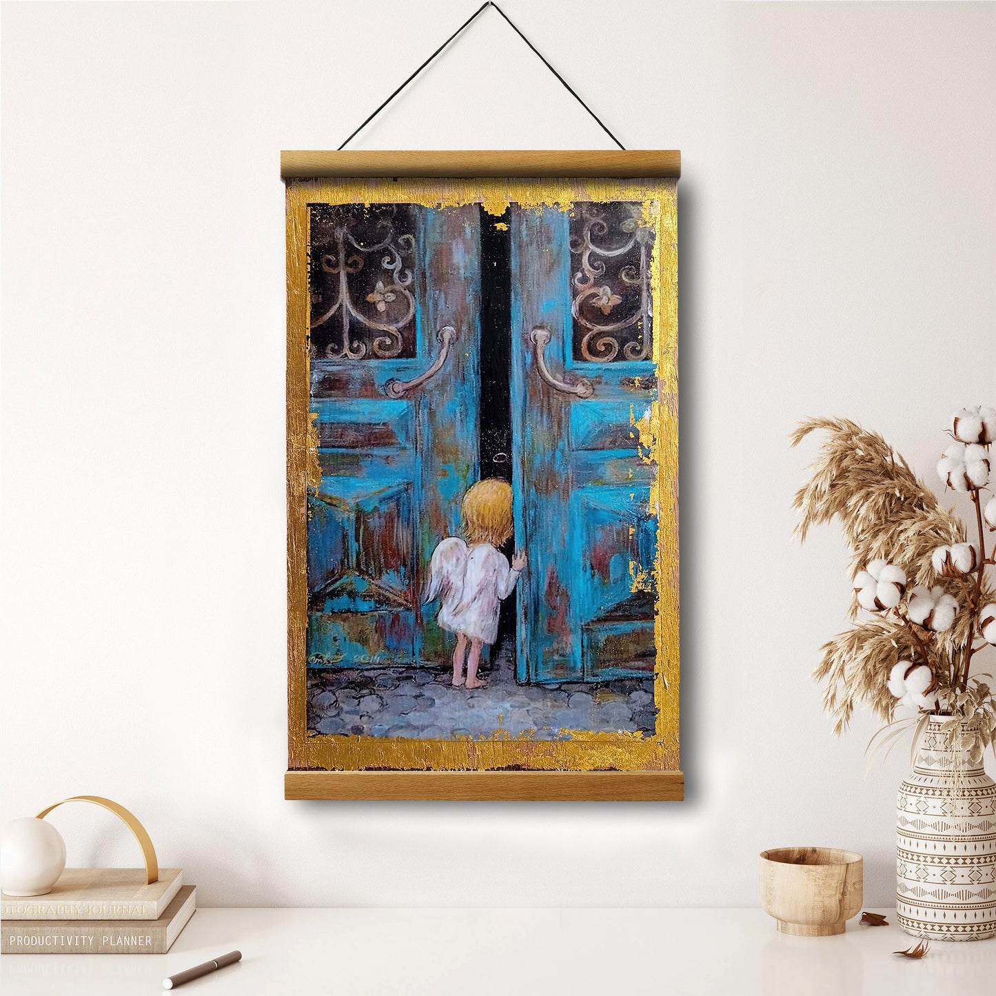 Little Angel Art Wall Art With Gold Leaf Catholic Hanging Canvas Wall Art - Religious Gift - Christian Wall Art Decor