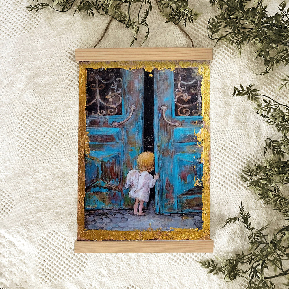 Little Angel Art Wall Art With Gold Leaf Catholic Hanging Canvas Wall Art - Religious Gift - Christian Wall Art Decor