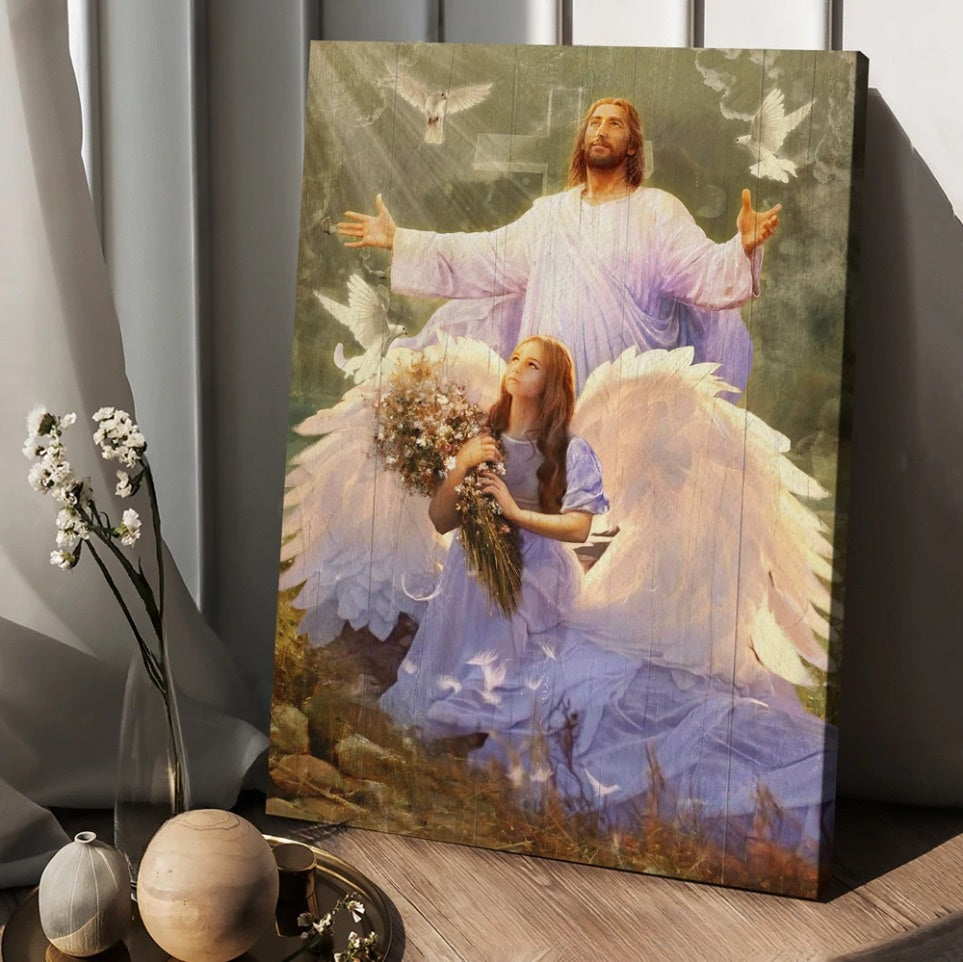 Little Angel Jesus Magic Forest Pray For Healing Canvas Wall Art - Christian Wall Posters - Religious Wall Decor