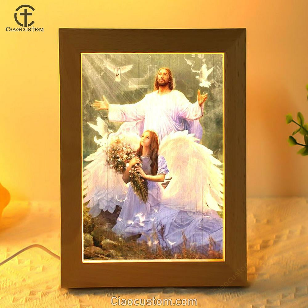 Little Angel Jesus Magic Forest Pray For Healing Frame Lamp