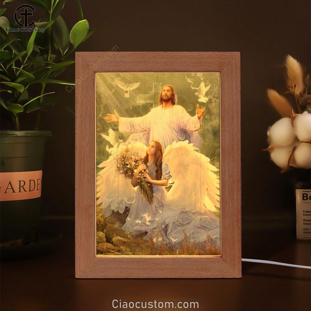 Little Angel Jesus Magic Forest Pray For Healing Frame Lamp