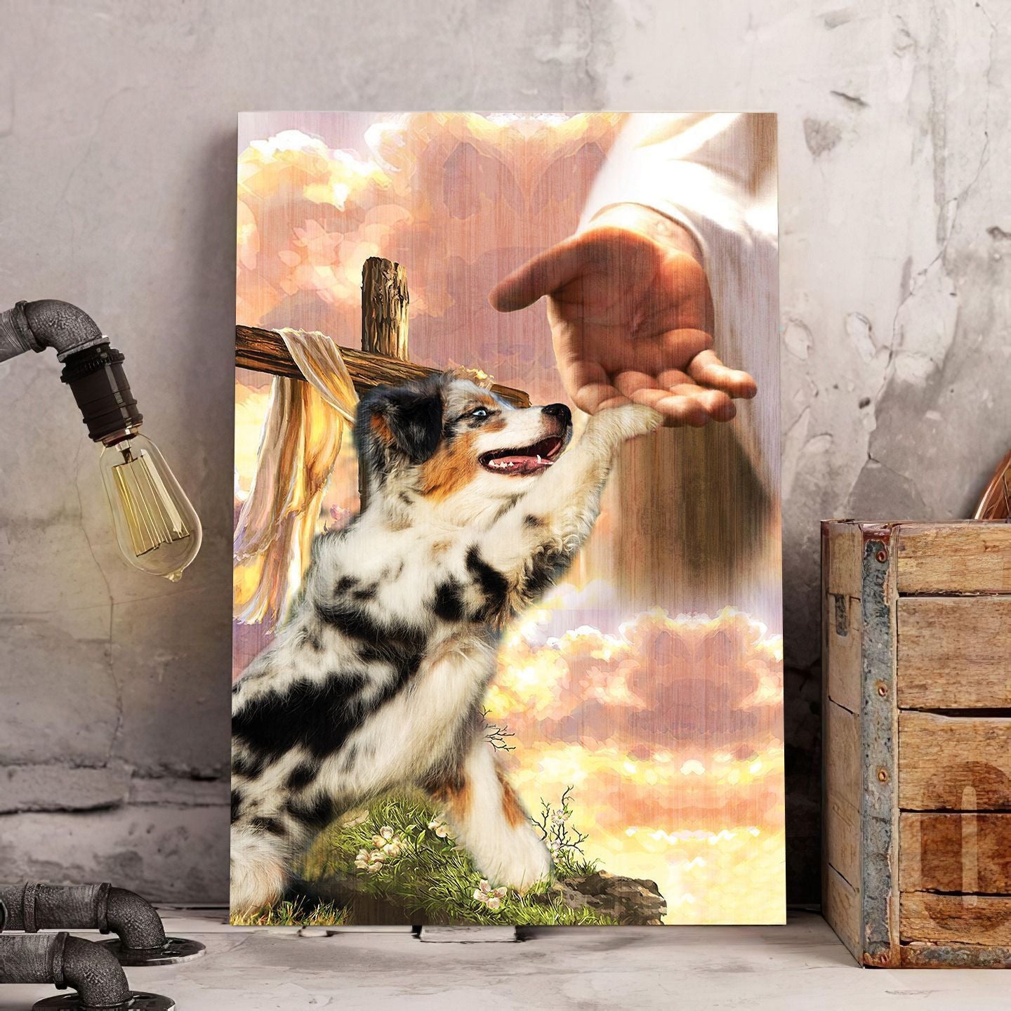 Little Australian Shepherd God Hand Canvas - Canvas Decor Ideas