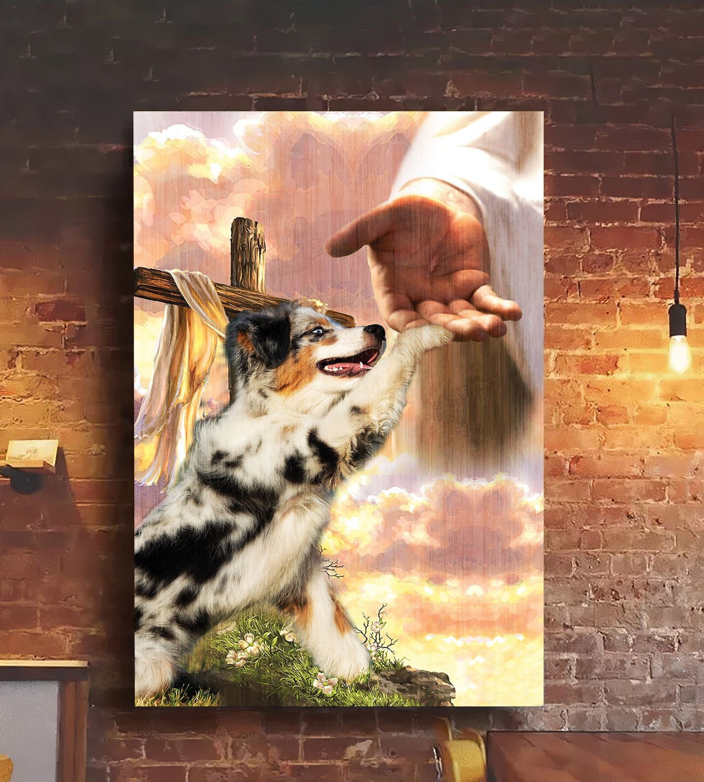 Little Australian Shepherd God Hand Canvas - Canvas Decor Ideas