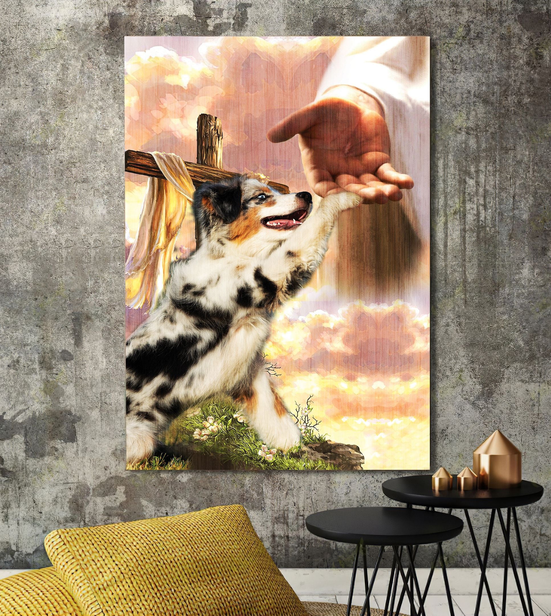 Little Australian Shepherd God Hand Canvas - Canvas Decor Ideas