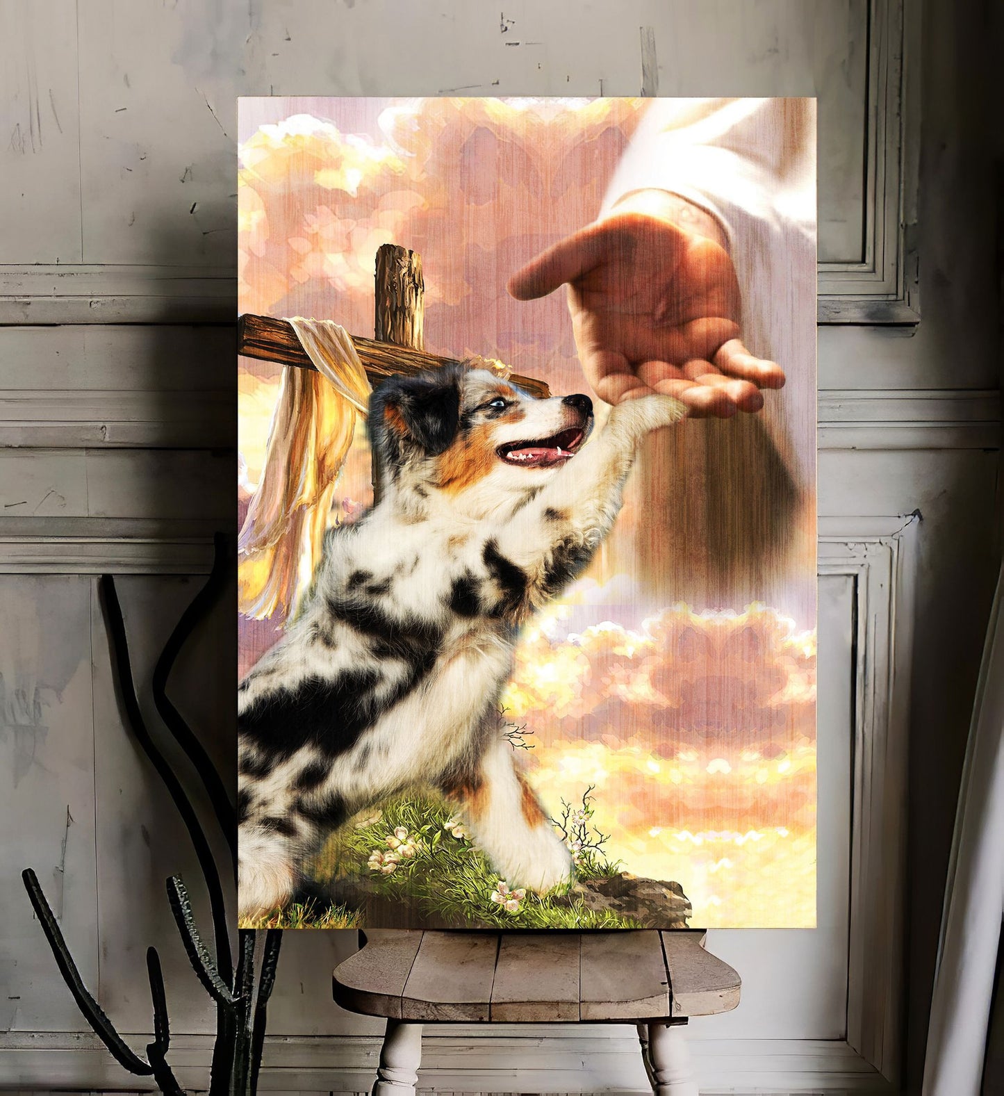 Little Australian Shepherd God Hand Canvas - Canvas Decor Ideas